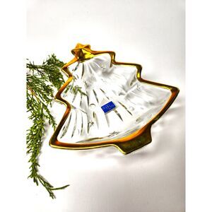 Vintage Studio Nova gold trim Crystal Christmas Tree Candy Dish Bowl 6” Stars